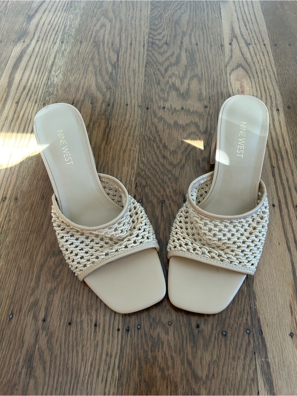 Nine West Women’s Cream Woven Slide Heeled Sandals Size 8.5